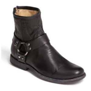 FRYE Phillip Harness Short Black Leather Boots